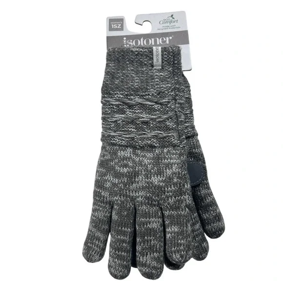 Isotoner Women's 1SZ SmartDri EcoComfort Heather‎ Grey Ivory Gloves NEW - Picture 2 of 7